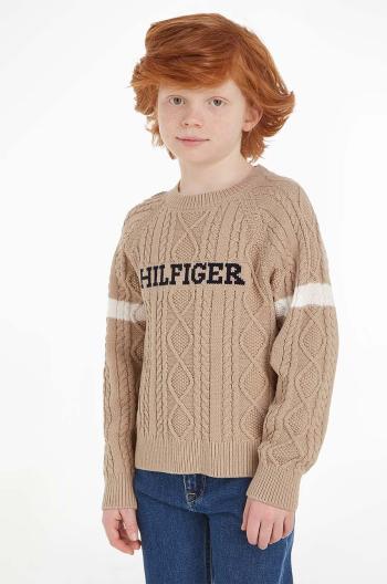 Detský sveter Tommy Hilfiger béžová farba, tenký