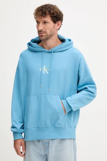 Mikina Calvin Klein Jeans modrá farba, s kapucňou, s potlačou, LV04RC281G