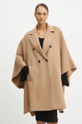 Vlnený kabát Karl Lagerfeld béžová farba, prechodný, oversize, A1W15026
