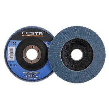 Kotouč lamelový brusný na kov a nerez O 115 x 22,23 mm, zrnitost 100, FESTA (122143)