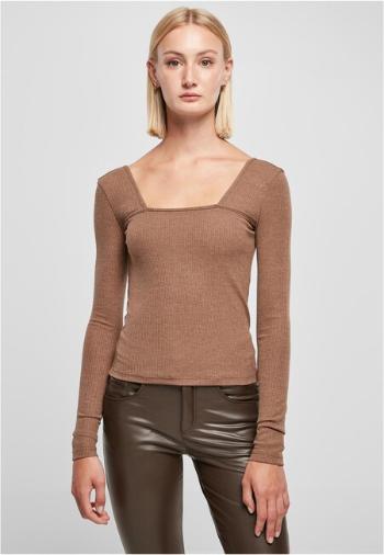 Urban Classics Ladies Rib Squared Neckline Longsleeve darkkhaki - L