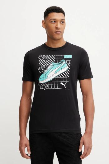 Bavlnené tričko Puma GRAPHICS Sneaker pánske, čierna farba, s potlačou, 684830
