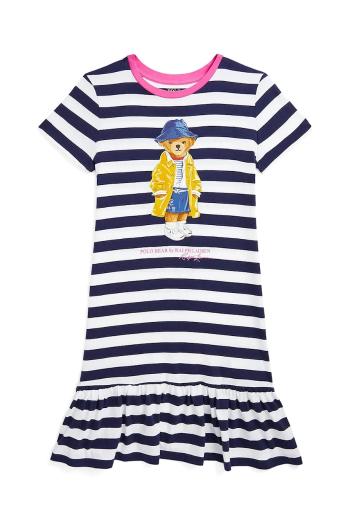 Dievčenské bavlnené šaty Polo Ralph Lauren tmavomodrá farba, mini, áčkový strih, 313957382001