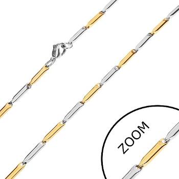 Oceľová retiazka, podlhovasté valčeky zlatej a striebornej farby, 3 mm