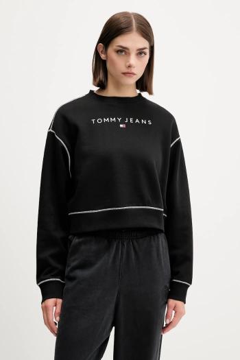Mikina Tommy Jeans čierna farba, s nášivkou, DW0DW21587