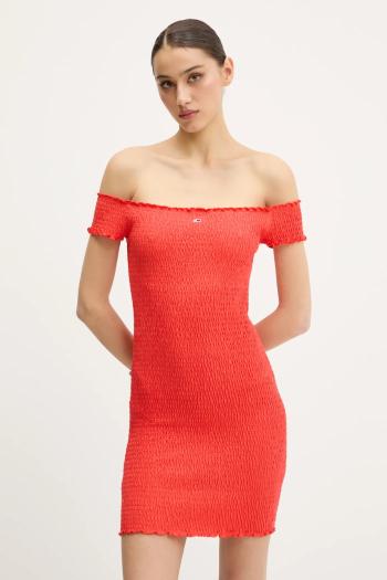 Šaty Tommy Jeans oranžová farba, mini, priliehavé, DW0DW20298
