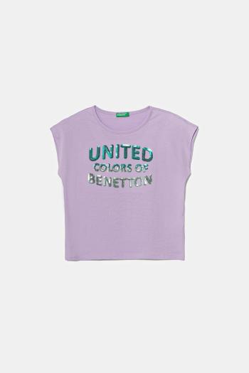 Detské bavlnené tričko United Colors of Benetton fialová farba, 3I1XC10P1
