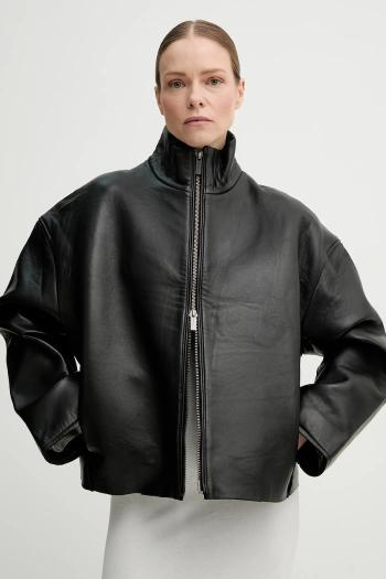 Kožená bunda Remain čierna farba, prechodná, oversize, 502882100