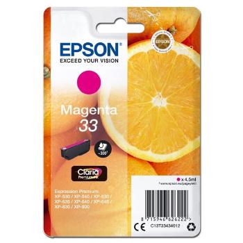 Epson originál ink C13T33434012, T33, magenta, 4,5ml, Epson Expression Home a Premium XP-530,630,635,830, purpurová