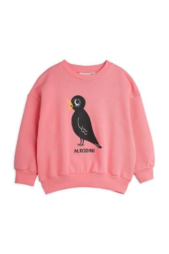 Detská bavlnená mikina Mini Rodini Blackbird ružová farba, s potlačou, 2562013628