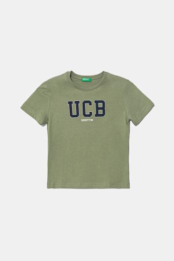 Detské bavlnené tričko United Colors of Benetton zelená farba, s potlačou, 3I1XG10HT