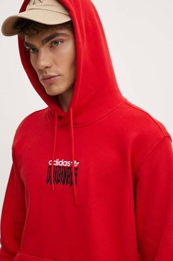 Bavlnená mikina adidas Originals pánska, červená farba, s kapucňou, s nášivkou, IZ4835