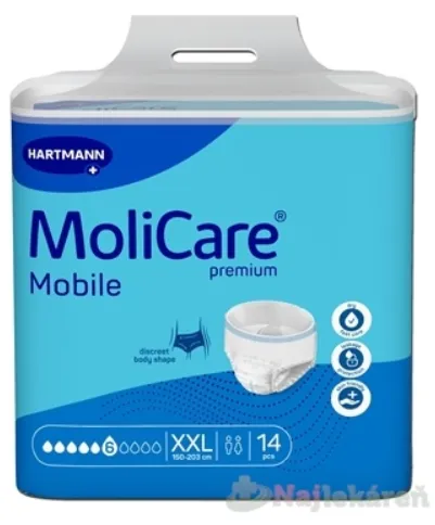 MoliCare Premium Mobile 6 kvapiek XXL plienkové nohavičky naťahovacie modré obvod 150-203cm savosť 2277ml 14ks