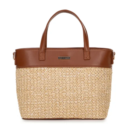 Dámsky kabelka z výpletu a ekokože béžovo-hnedý 100-4Y-412-95