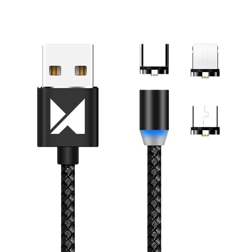 WOZINSKY WMC-01 Magnetický kábel (USB Type-C / micro USB / Lightning) 1m čierny