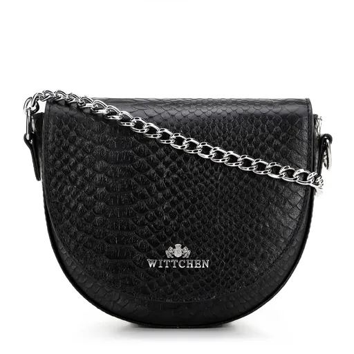 Dámska kožená kabelka typu saddle bag z croco kože čierno-strieborná 99-4E-021-1S