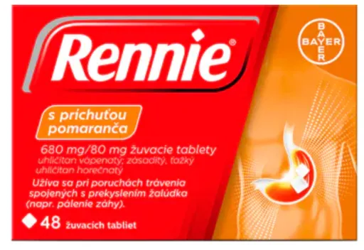 Rennie s príchuťou pomaranča 680 mg/80 mg žuvacie tablety tbl. mnd. 48 x 680 mg/80 mg