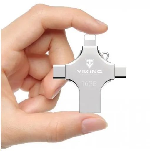 Viking USB Flash disk 3.0 4v1 s koncovkou Lightning/Micro USB/USB/USB-C, 16 GB, strieborná