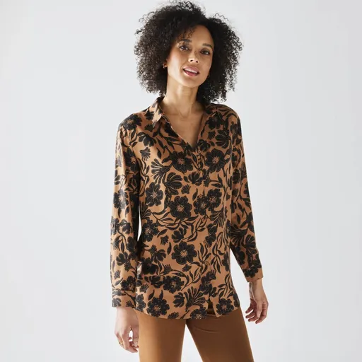 Dlhá košeľa s potlačou kvetov, krep