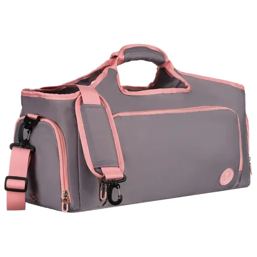Šedo-ružová víkendová cestovná taška Peterson s komorou na obuv a termo vreckom