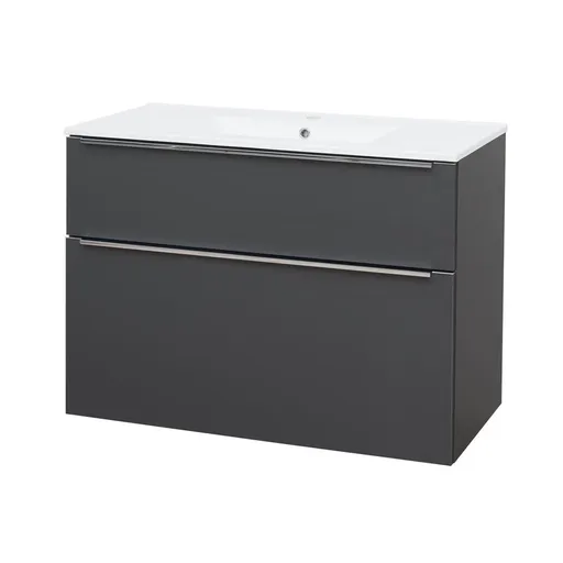 Mereo Mailo, kúpeľňová skrinka s keramickým umývadlom 101 cm, antracit, chróm madlo CN532