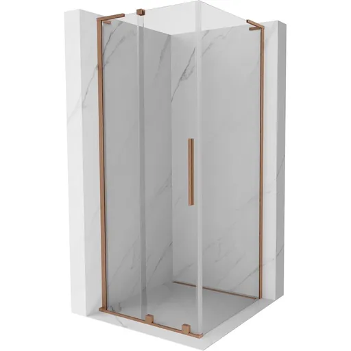 MEXEN/S - Velar L sprchovací kút, posuvné dvere 100 x 100, transparent, meď kartáčovaná 871-100-100-03-65