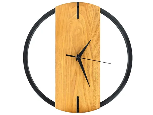 MAKRO - Hodiny nástenné 30cm, farebné prevedenie čierna a drevo, umelá hmota