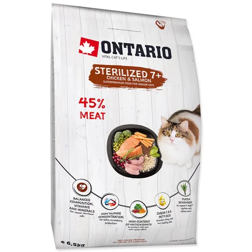 Krmivo Ontario Cat Sterilised 7+, 6,5kg