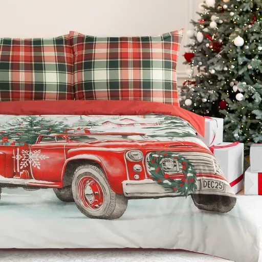 ArtFir Vianočné obliečky na dvojlôžko XMAS | červená/biela 220 x 200 cm