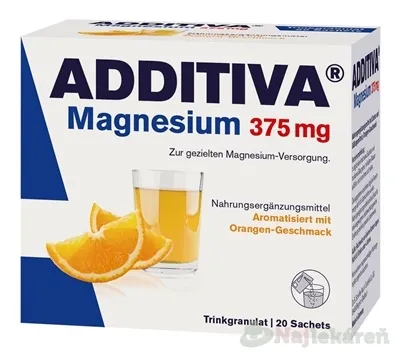 ADDITIVA Magnézium 375 mg vrecúška (granulát, príchuť pomaranč) 20ks
