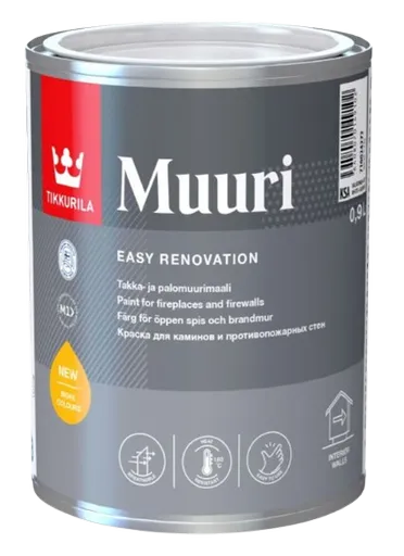 MUURI - Tepelne odolná interiérová farba na krby do 180°C  (zákazkové miešanie) biela, 0,9 L