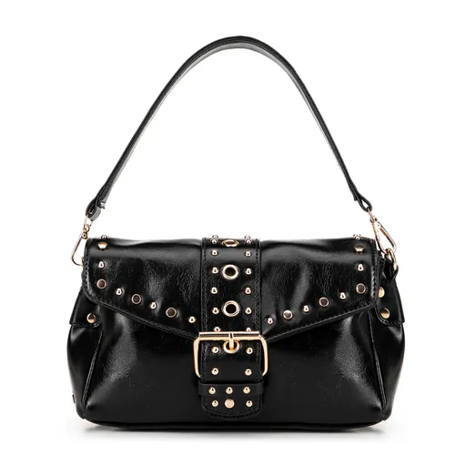 Dámska crossbody z ekokože s dekoratívnymi nitmi čierna 100-4Y-207-1