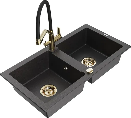 MEXEN/S MEXEN/S - Mario granitový drez 2-bowly vrátane batérie Duo, čierna kropenatá 6504-76-671701-57-G