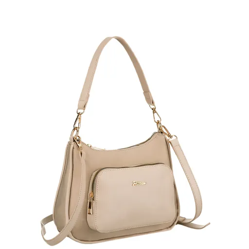 Dámska béžová listová kabelka z nylonu a eko kože – elegantná a všestranná