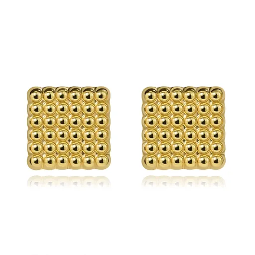 Štvorcové náušnice zo žltého 9K zlata s guľôčkovou štruktúrou