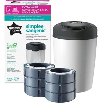 Tommee Tippee Sangenic Simplee kôš na plienky + 6× kazeta, sivý (3451618700207)