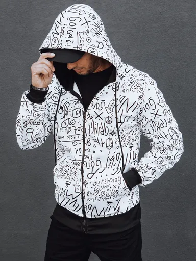 Pánska mikina na zips s kapucňou, biela Dstreet BX5811 skl 39.