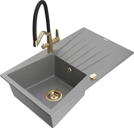 MEXEN/S MEXEN/S - Cesar granitový drez s odkvapkávačom vrátane batérie Duo, šedá 6514-71-671701-57-G