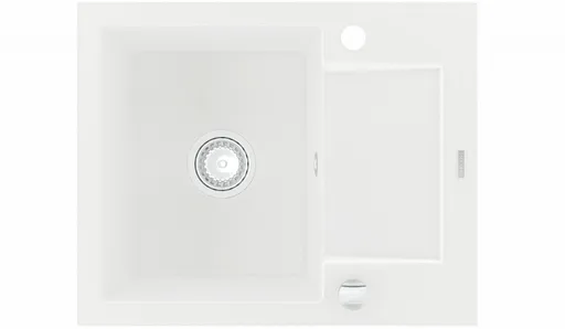 MEXEN MEXEN - Enzo granitový drez 1-misa drez s vypúšťaním krátky odkvapkávač 576x465 mm, biela 6506571005-20