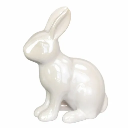 Veľkonočná dekorácia Biely zajac, keramika, 10,2 x 13 x 5,2 cm