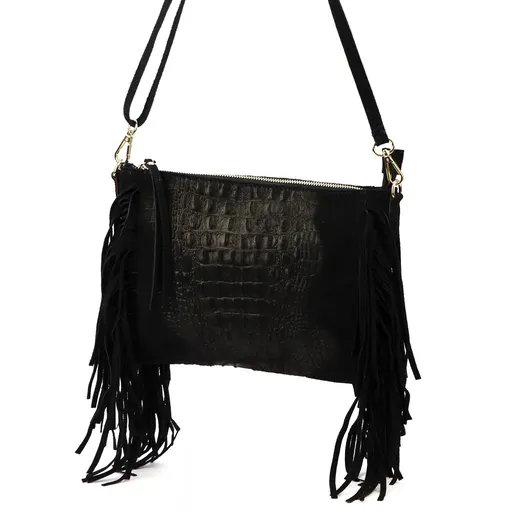 Dámska kožená kabelka s krokodýlím vzorom a strapcami –Luka
