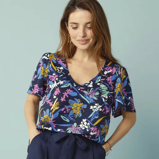 Blúzka s potlačou a krátkymi rukávmi, pre nižšiu postavu