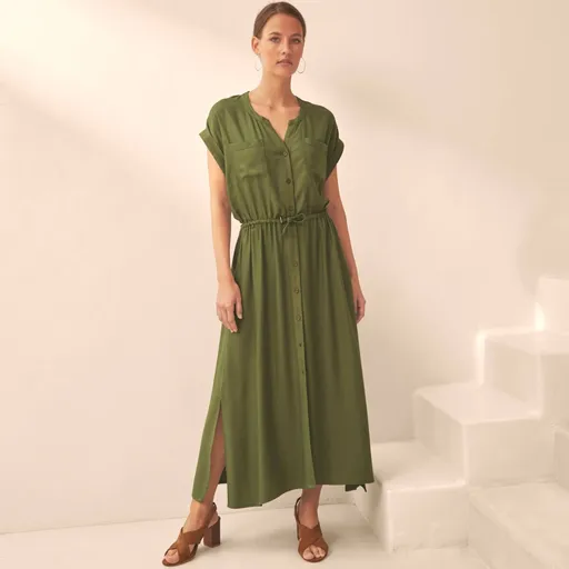 Košeľové midi šaty, jednofarebné