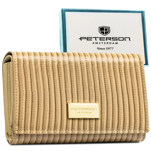 Dámska béžová kožená peňaženka so vzorom pletenia a RFID ochranou
