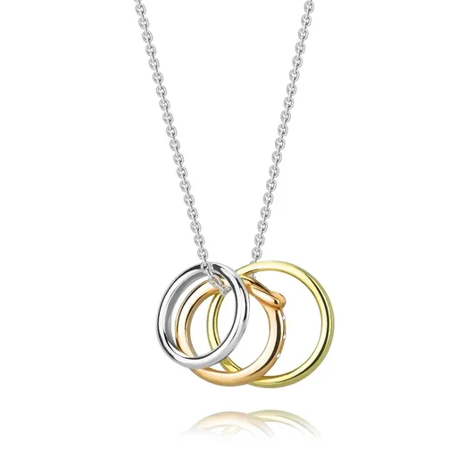 Náhrdelník z 925 striebra - trojfarebná kombinácia príveskov, tenké krúžky, opasok, číry zirkón