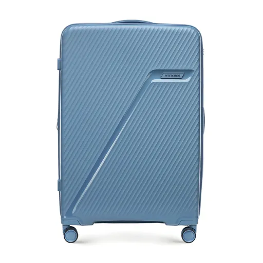 Veľký kufor s diagonálnymi pruhmi, polypropylénový kufor s diagonálnymi pruhmi, modrý a sivý 56-3T-503-70