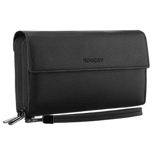 Čierna pánska príručná crossbody taška na dokumenty z ekologickej kože – Rovicky