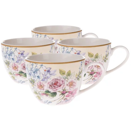 4-dielna sada porcelánových šálok Roses, 90 ml