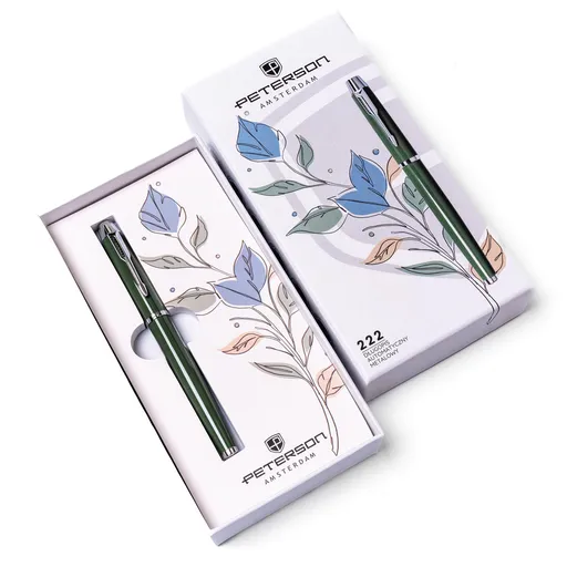 Kovové guľôčkové pero v zeleno-striebornej farbe – Peterson