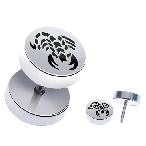 Falošný piercing do ucha z ocele - škorpión, lesklé kolieska